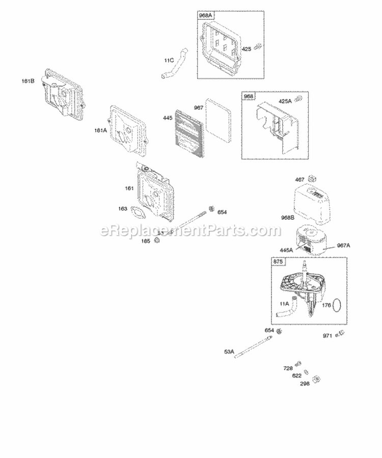 Air Cleaner Diagram and Parts List for 210417-0134-E1  Briggs and Stratton Engine